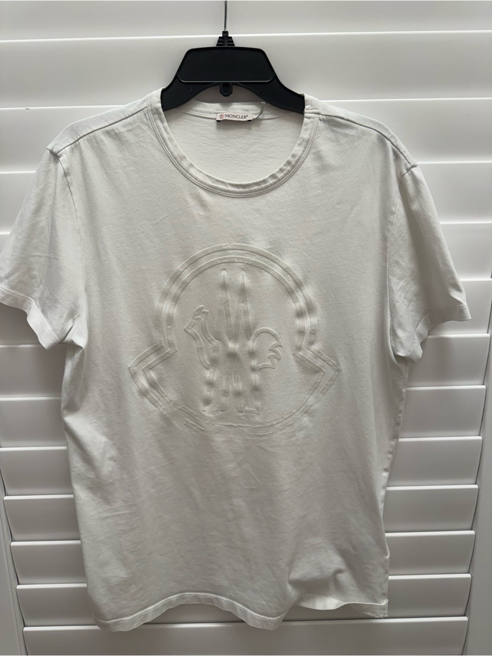Moncler White Crewneck T-Shirt with Logo Tag Size Large